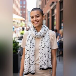 Torrid Scarf With Fringe White Black Musical notes Music Piano